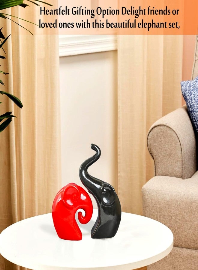 Rousrie Elephant Family Showpiece, Ceramic Gloss Finish Auspicious Figurines for Living Room, Office, Bedroom (Set of 2) - Image 2